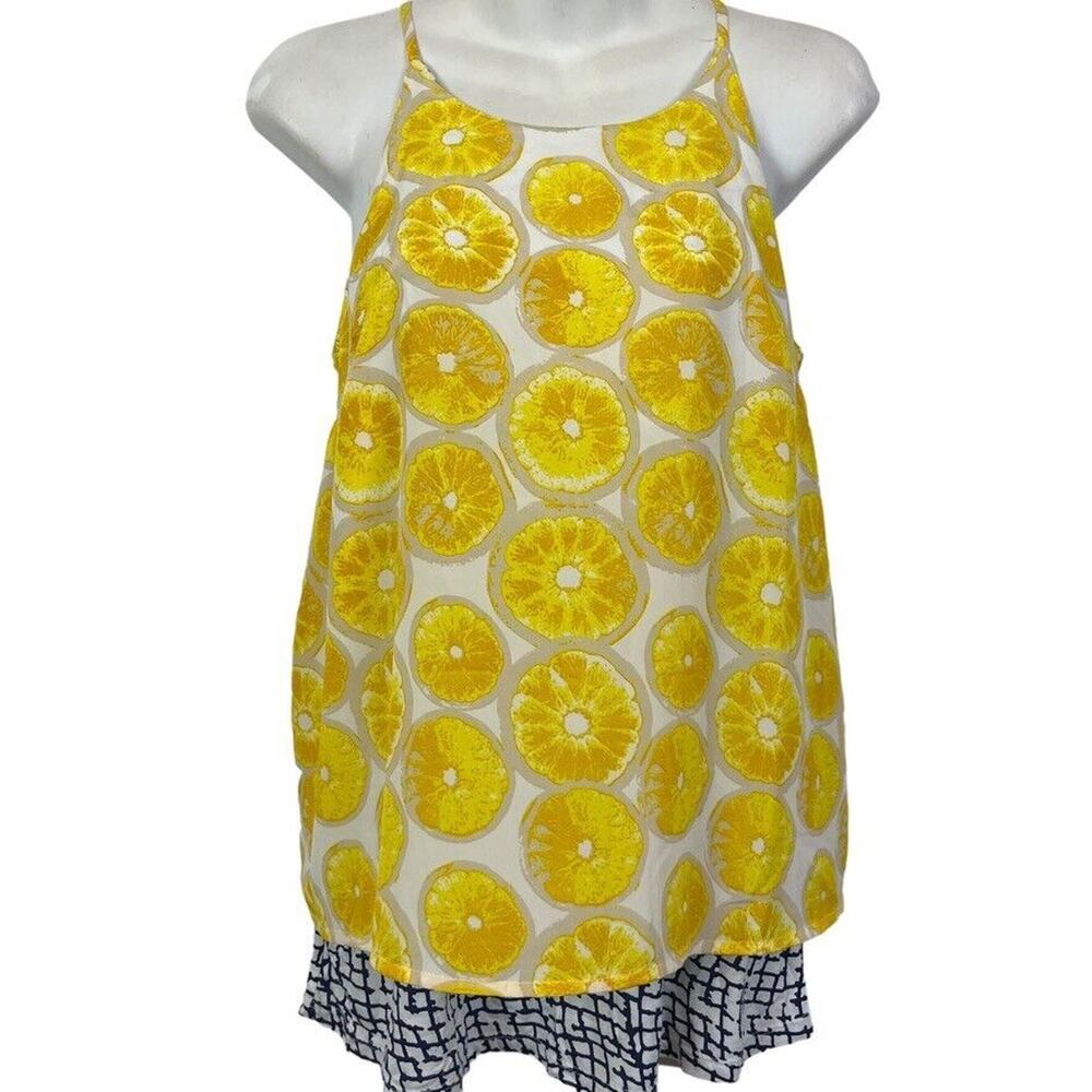 Porridge Lemon Print Womens Back Vent Sleeveless Yellow Knit Lining Top Shirt XS